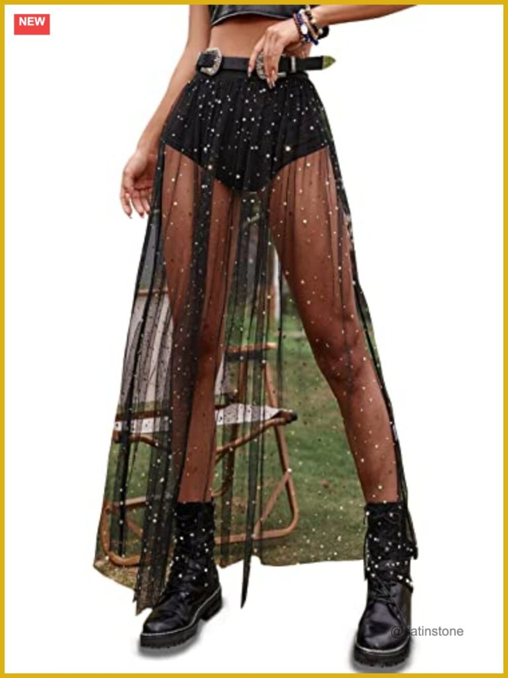 Sheer Mesh High Waist A-Line Maxi Skirt Festival Clubwear